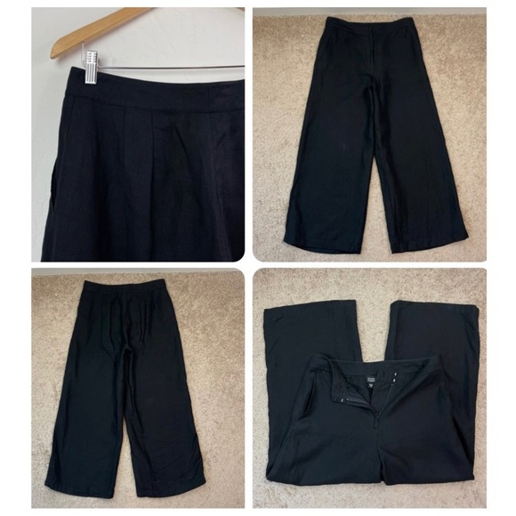 Eileen Fisher Black Flat Front High-Rise Wide Leg Ankle Crop Linen Pants Small - Picture 8 of 16